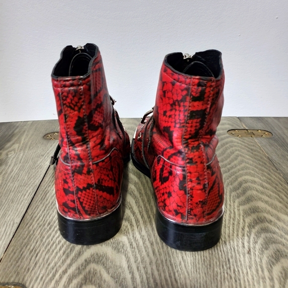 TOPSHOP Alex front zip ankle boots. Red snakeskin with buckles. Size 6.5 - Picture 4 of 10